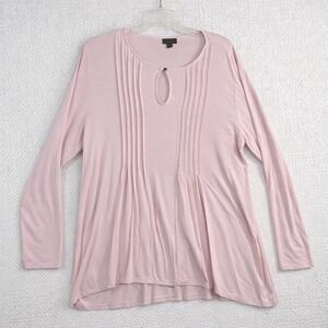 J. Jill Wearever Pink Pintuck Keyhole High-Low Long Sleeve Top Large